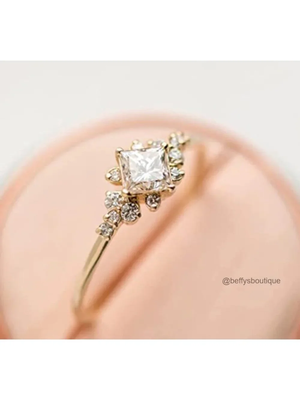 Vintage Halo Ring 14k Gold Plated CZ Wedding Engagement Band